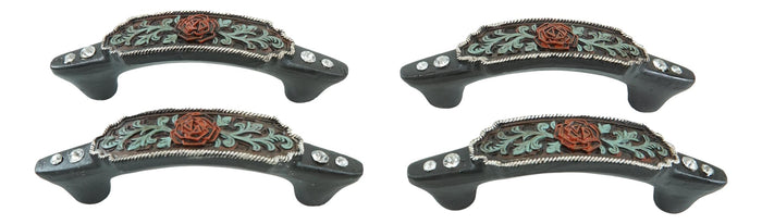 Ebros Gift Set Of 4 Western Red Rose With Vines Scroll Lace Drawer Cabinet Bar Pulls 6"L