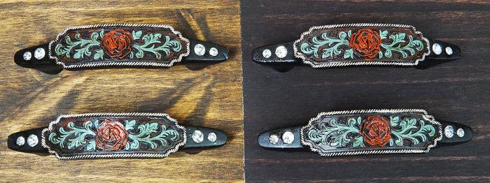 ebros gift Set Of 4 Western Red Rose With Vines Scroll Lace Drawer Cabinet Bar Pulls 6"L