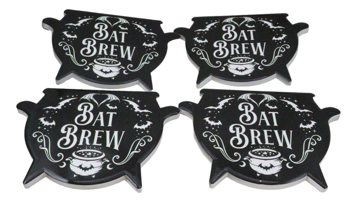 Ebros Gift Set Of 4 Wicca Occult Bat Brew Vampire Bats Cauldron Ceramic Cork Coasters