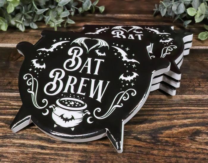 ebros gift Set Of 4 Wicca Occult Bat Brew Vampire Bats Cauldron Ceramic Cork Coasters