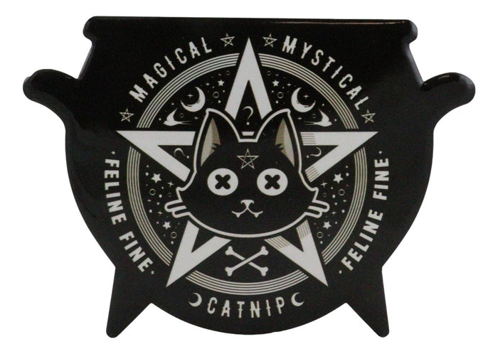 Ebros Gift Set Of 4 Wicca Occult Black Cat Catnip Pentagram Cauldron Ceramic Cork Coasters