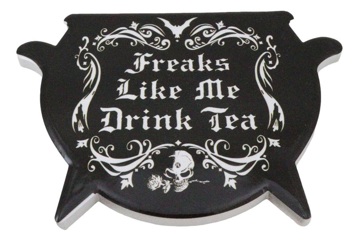 Ebros Gift Set Of 4 Wicca Occult Freaks Bat Skull With Rose Cauldron Ceramic Cork Coasters