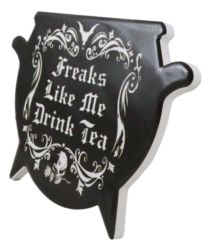 Ebros Gift Set Of 4 Wicca Occult Freaks Bat Skull With Rose Cauldron Ceramic Cork Coasters