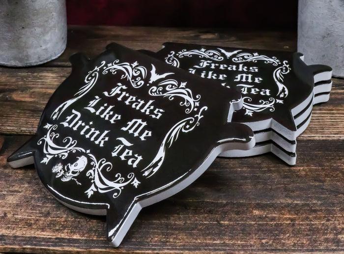 ebros gift Set Of 4 Wicca Occult Freaks Bat Skull With Rose Cauldron Ceramic Cork Coasters