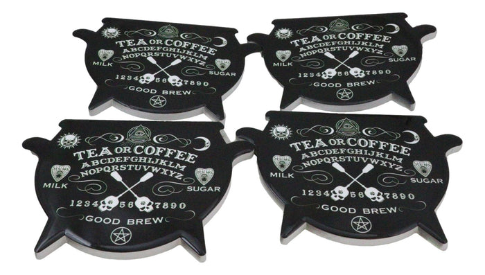 Ebros Gift Set Of 4 Wicca Occult Ouija Spirit Board Cauldron Cork Backed Ceramic Coasters