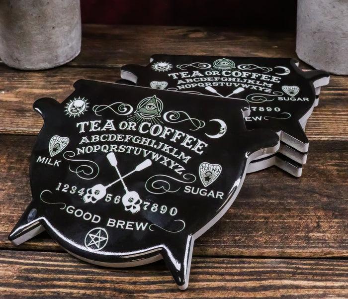 ebros gift Set Of 4 Wicca Occult Ouija Spirit Board Cauldron Cork Backed Ceramic Coasters