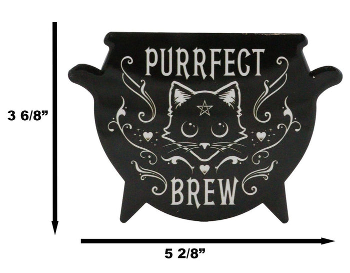 Ebros Gift Set Of 4 Wicca Occult Purrfect Brew Cat Pentagram Cauldron Ceramic Cork Coasters