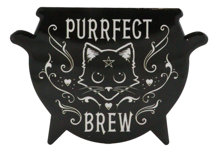 Ebros Gift Set Of 4 Wicca Occult Purrfect Brew Cat Pentagram Cauldron Ceramic Cork Coasters