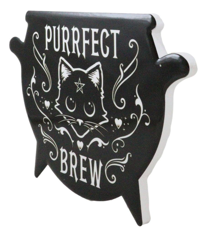 Ebros Gift Set Of 4 Wicca Occult Purrfect Brew Cat Pentagram Cauldron Ceramic Cork Coasters