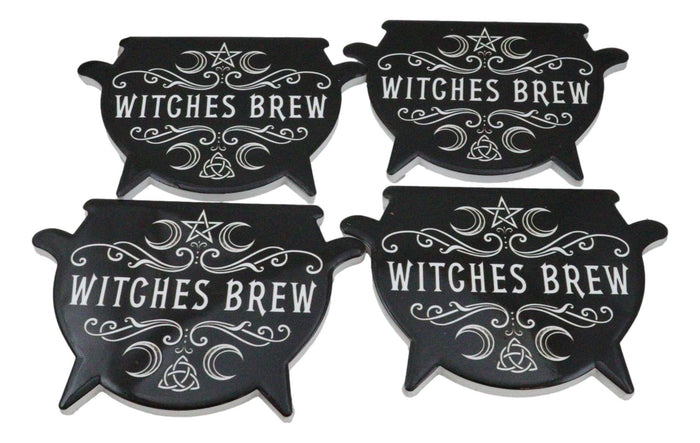 Ebros Gift Set Of 4 Wicca Occult Witches Brew Pentagram Cauldron Ceramic Cork Coasters