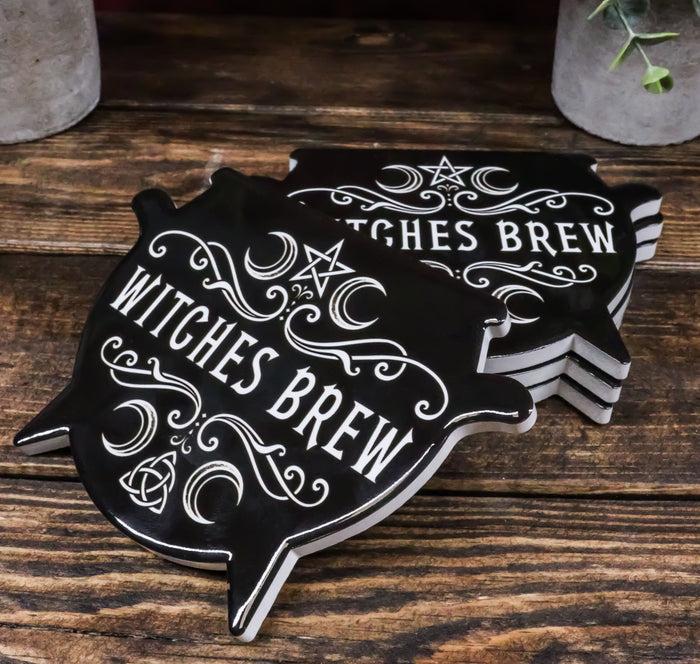 ebros gift Set Of 4 Wicca Occult Witches Brew Pentagram Cauldron Ceramic Cork Coasters