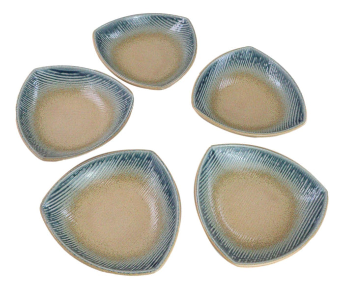 Ebros Gift Set Of 5 Blue River Ao Nagashi Appetizer Salad Triangular Deep Serving Plates