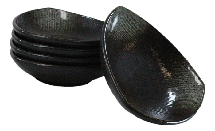Ebros Gift Set Of 5 Charcoal Grey Hakumu Ceramic Appetizer Salad Triangular Deep Plates