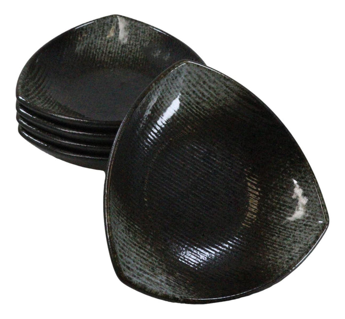 ebros gift Set Of 5 Charcoal Grey Hakumu Ceramic Appetizer Salad Triangular Deep Plates
