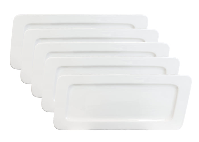 ebros gift Set Of 5 Contemporary Rhomboid White Porcelain Serving Platter Plate Dish 15"L