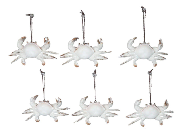 ebros gift Set Of 6 Antique White Beach Crabs Ocean Marine Wall Hanger Decor Tree Ornaments