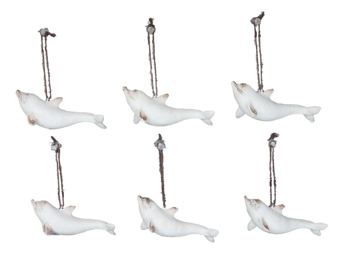 ebros gift Set Of 6 Antique White Dolphins Ocean Marine Wall Hanging Decor Tree Ornaments