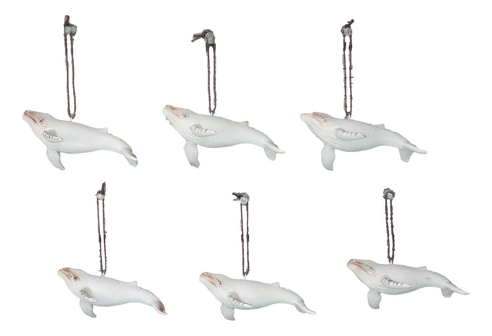 ebros gift Set Of 6 Antique White Humpback Whales Ocean Marine Wall Decor Tree Ornaments