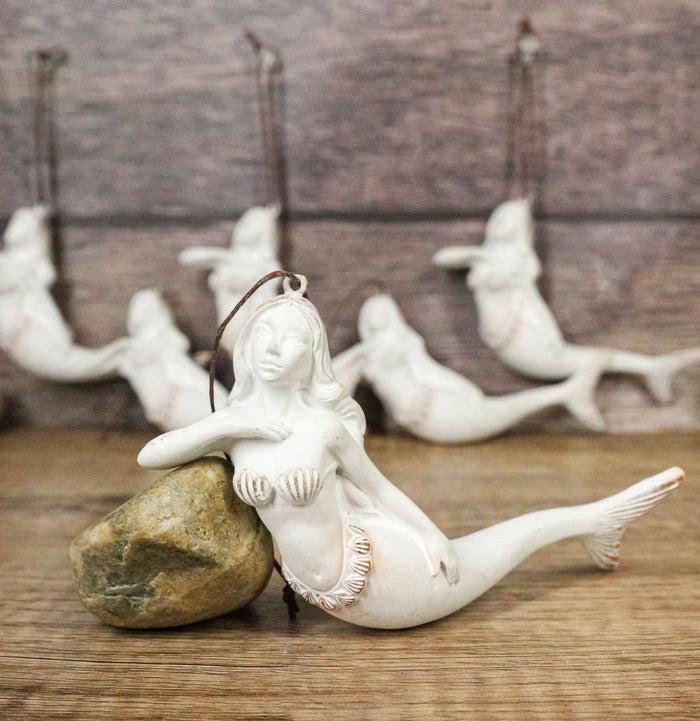 ebros gift Set Of 6 Antique White Ocean Marine Mermaid Wall Hanging Decor Tree Ornaments