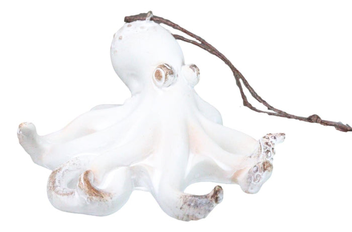 Ebros Gift Set Of 6 Antique White Octopus Ocean Marine Wall Hanging Decor Tree Ornaments
