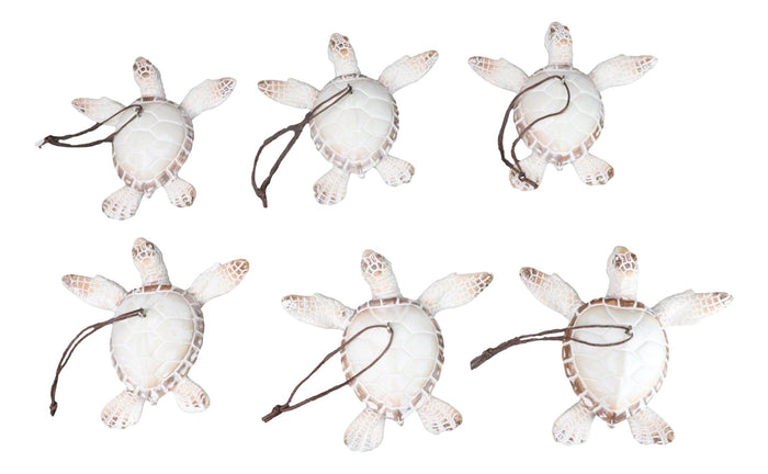 ebros gift Set Of 6 Antique White Sea Turtles Ocean Marine Wall Hanger Decor Tree Ornaments