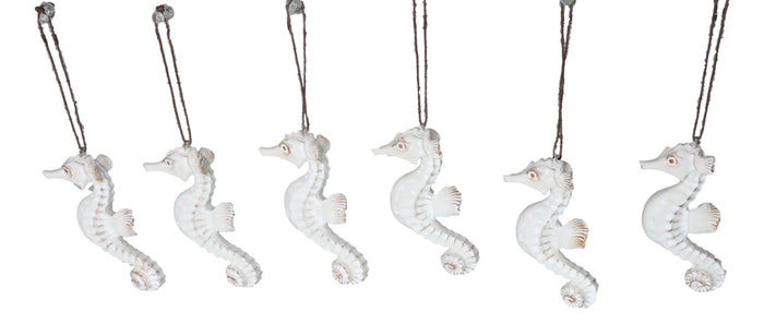 Ebros Gift Set Of 6 Antique White Seahorses Ocean Marine Wall Hanging Decor Tree Ornaments