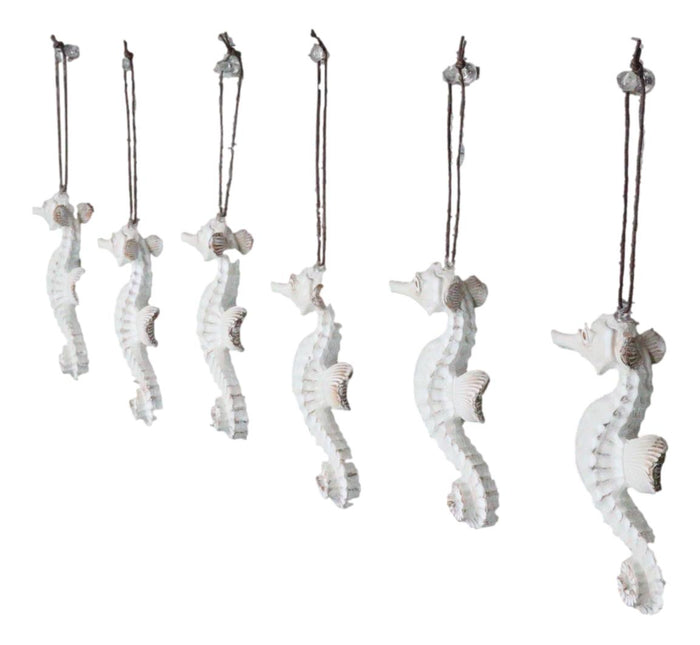 Ebros Gift Set Of 6 Antique White Seahorses Ocean Marine Wall Hanging Decor Tree Ornaments
