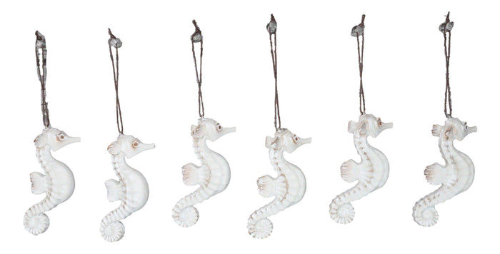 Ebros Gift Set Of 6 Antique White Seahorses Ocean Marine Wall Hanging Decor Tree Ornaments