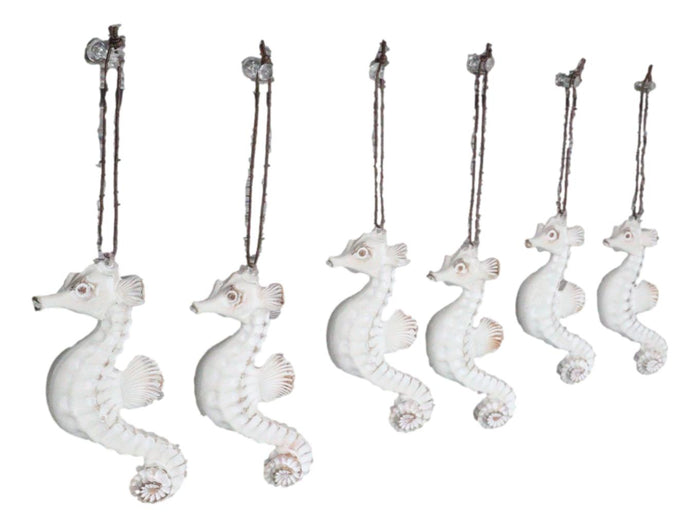 ebros gift Set Of 6 Antique White Seahorses Ocean Marine Wall Hanging Decor Tree Ornaments