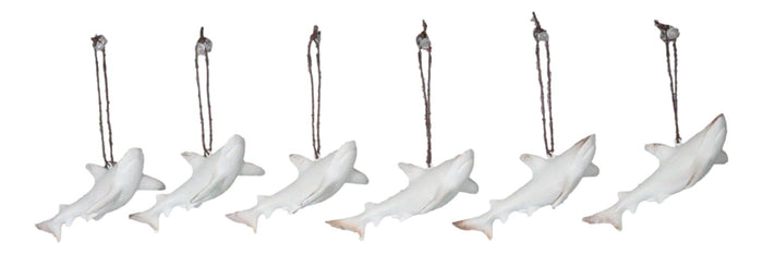 Ebros Gift Set Of 6 Antique White Sharks Ocean Marine Wall Hanging Decor Tree Ornaments