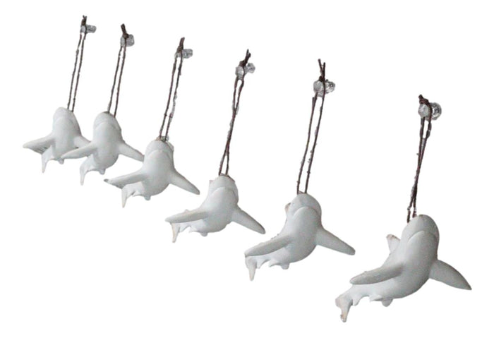 Ebros Gift Set Of 6 Antique White Sharks Ocean Marine Wall Hanging Decor Tree Ornaments