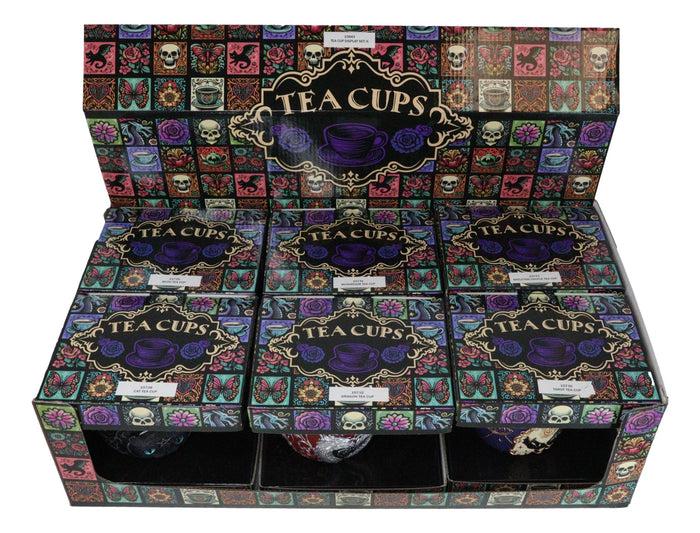 Ebros Gift Set Of 6 Colorful Cameo Tarot Moth Skeletons Dragons Cat Magic Tea Cup Mugs