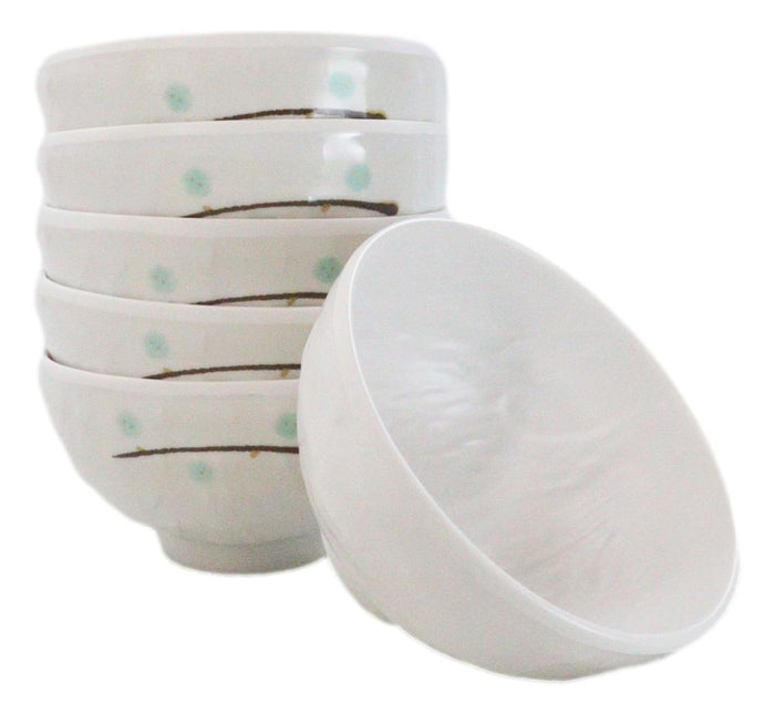 ebros gift Set of 6 Contemporary Yukino Hana Snow Melamine Round Rice Miso Soup Bowls 10oz