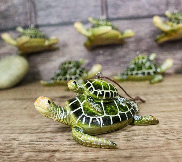 ebros gift Set Of 6 Green Mother and Baby Sea Turtles Marine Wall Decor Tree Ornaments