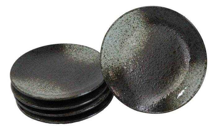 ebros gift Set Of 6 Grey Tone Hakumu Round Appetizer Dessert Salad Ceramic Plates 6"D