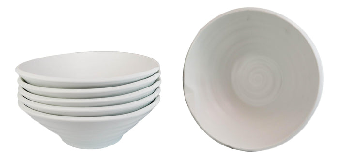 Ebros Gift Set Of 6 Irregular Ridged Matte White Melamine Pasta Salad Soup Large Bowls