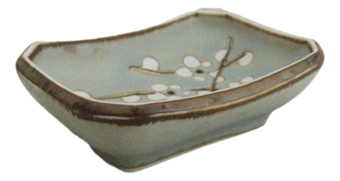 Ebros Gift Set Of 6 Japanese Soushun Sakura Porcelain Soy Sauce Rectangular Dipping Bowls