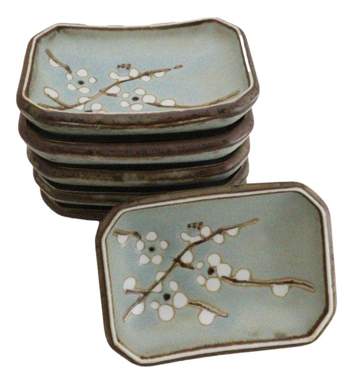 ebros gift Set Of 6 Japanese Soushun Sakura Porcelain Soy Sauce Rectangular Dipping Bowls