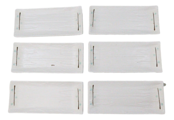 Ebros Gift Set Of 6 Modern Yukino Hana Snowflakes Melamine Rectangular Sushi Plates 8.5"L