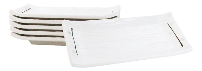 ebros gift Set Of 6 Modern Yukino Hana Snowflakes Melamine Rectangular Sushi Plates 8.5"L