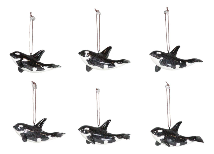 Ebros Gift Set Of 6 Nautical Black Orca Whales Ocean Marine Wall Decor Tree Ornaments