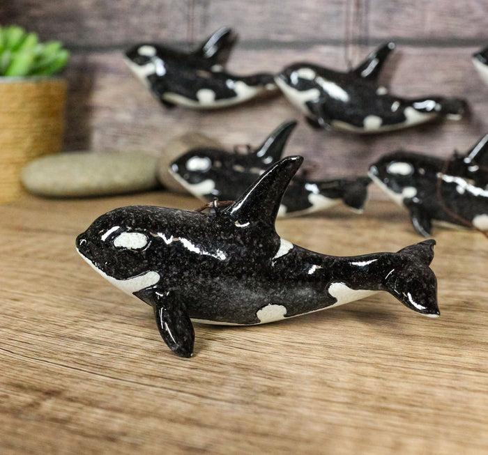 ebros gift Set Of 6 Nautical Black Orca Whales Ocean Marine Wall Decor Tree Ornaments