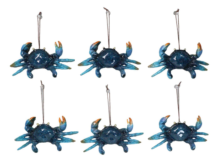 ebros gift Set Of 6 Nautical Blue Beach Crabs Ocean Marine Wall Hanger Decor Tree Ornaments