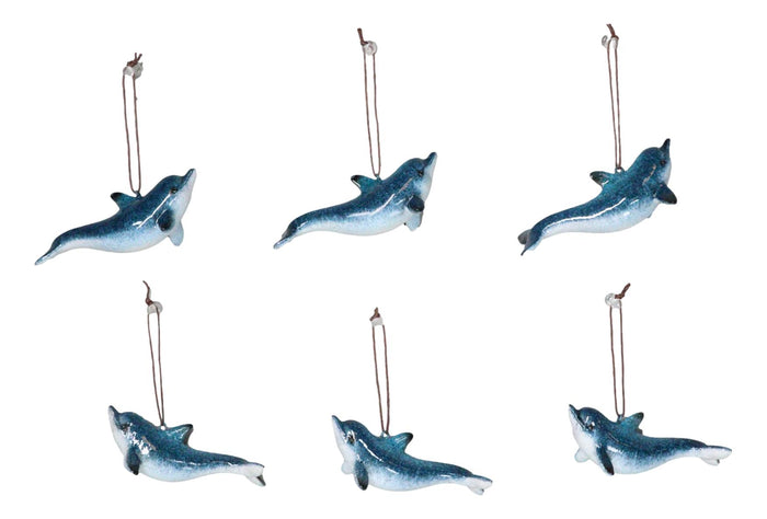 Ebros Gift Set Of 6 Nautical Blue Dolphins Ocean Marine Wall Hanging Decor Tree Ornaments