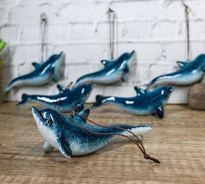 ebros gift Set Of 6 Nautical Blue Dolphins Ocean Marine Wall Hanging Decor Tree Ornaments