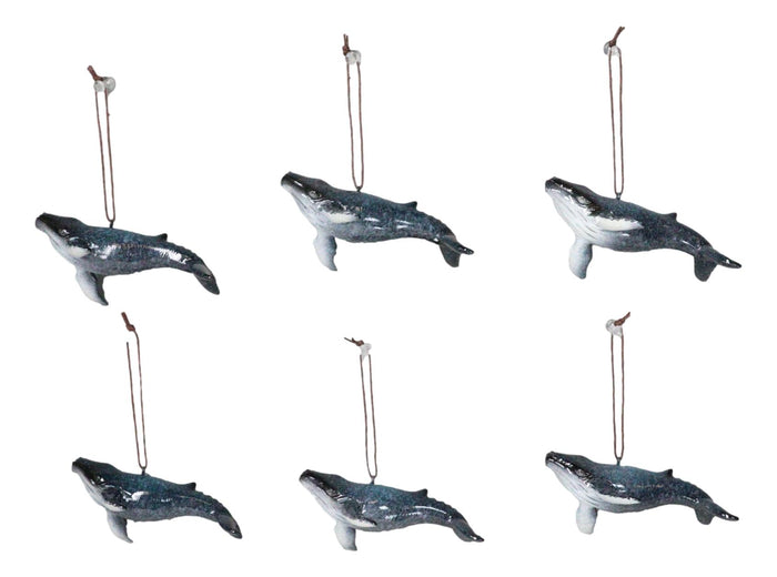 Ebros Gift Set Of 6 Nautical Blue Humpback Whales Ocean Marine Wall Decor Tree Ornaments