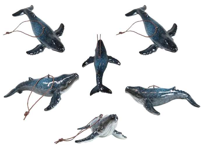 ebros gift Set Of 6 Nautical Blue Humpback Whales Ocean Marine Wall Decor Tree Ornaments
