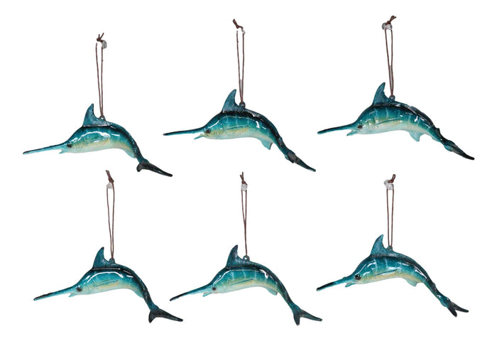 ebros gift Set Of 6 Nautical Blue Swordfishes Ocean Marine Wall Decor Tree Ornaments
