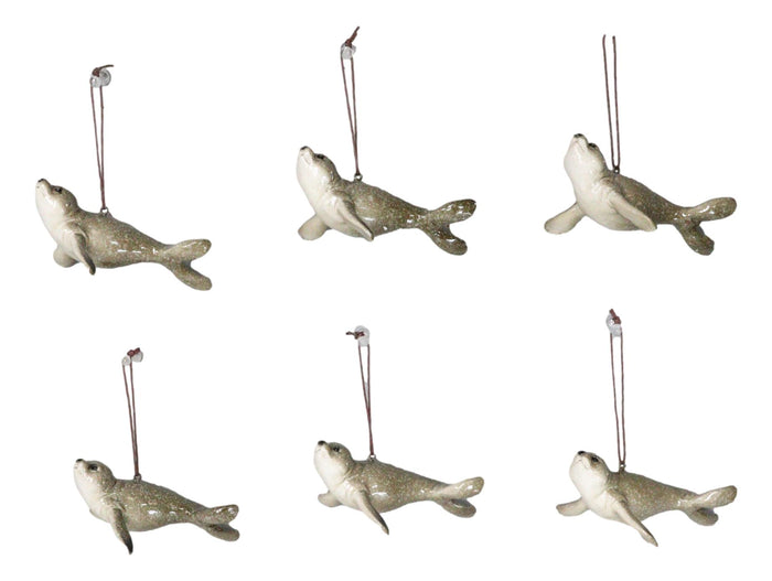 ebros gift Set Of 6 Nautical Sea Grey Seals Ocean Marine Wall Decor Tree Ornaments