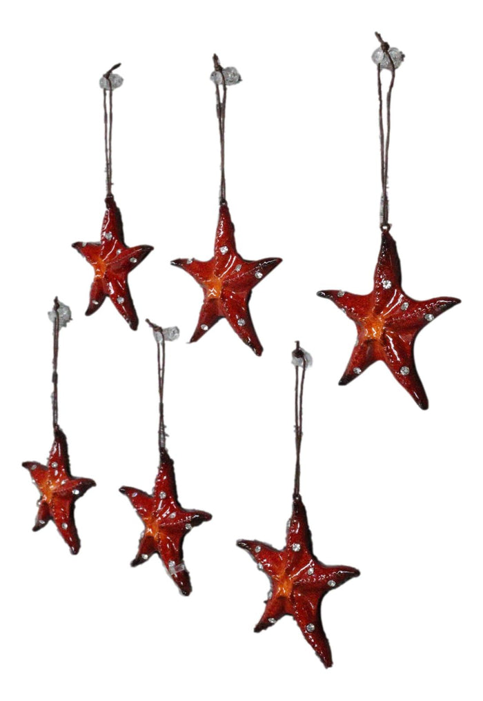 Ebros Gift Set Of 6 Red Starfish Sea Stars Ocean Marine Wall Hanging Decor Tree Ornaments